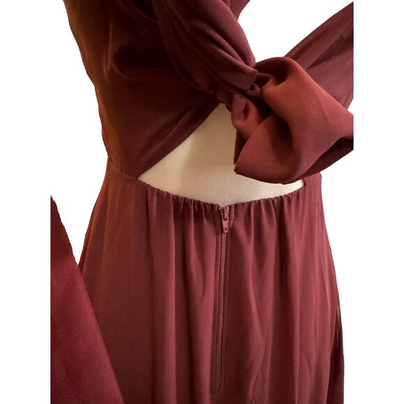 Burgundy Flowing Formal Birdy Gray Gown with Romantic Flouncy Ruffle Sleeve Bow - Picture 7 of 11